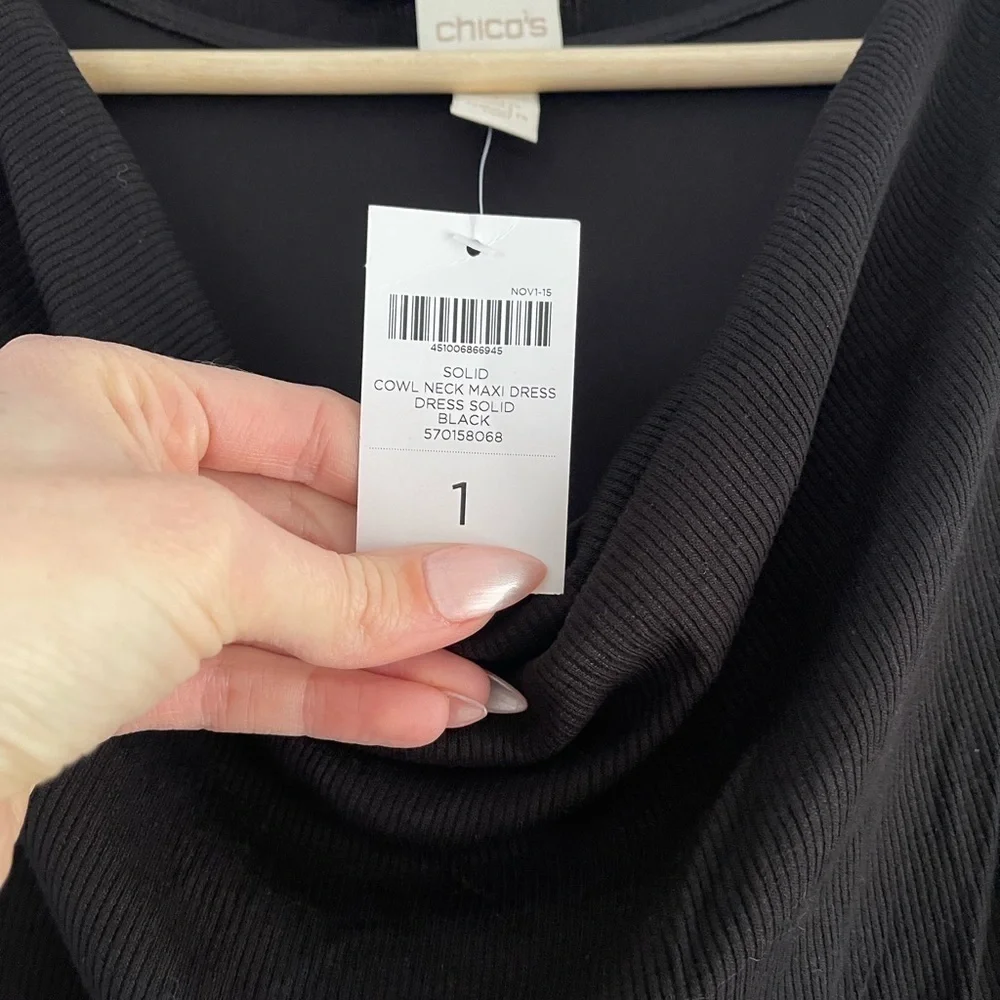 Chicos Cowl Neck Black Ribbed Maxi Dress - M - Picture 6 of 7